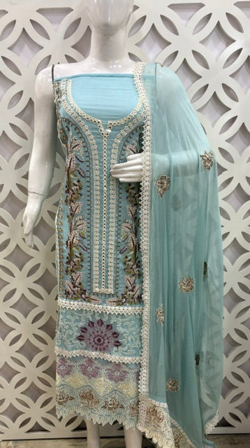 Pakistani-Inspired Pure Georgette Suit Set - Light Blue